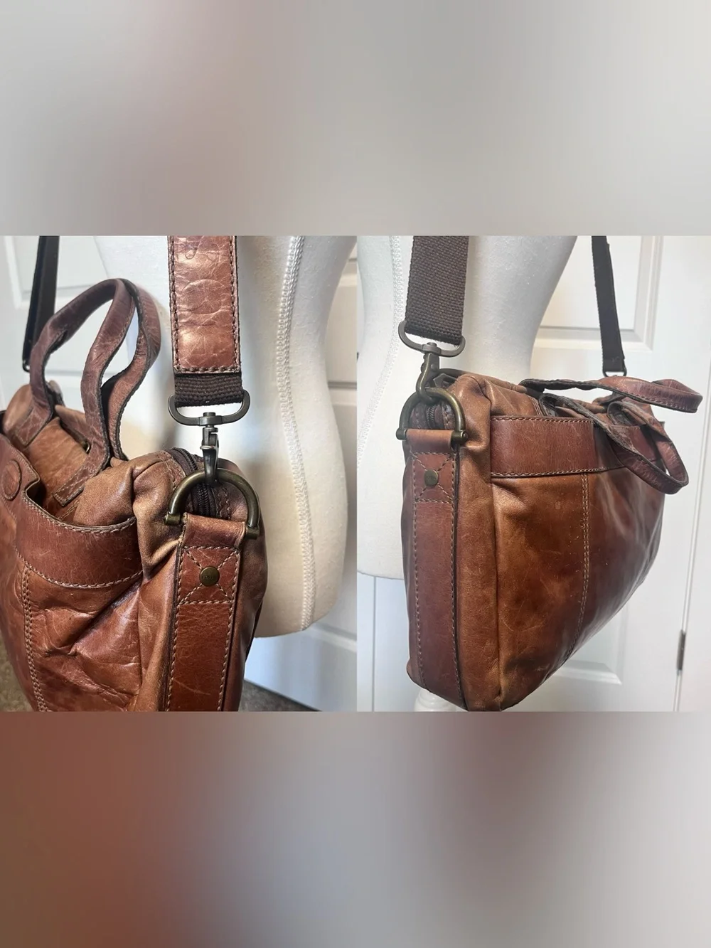Fossil VTG 16” Brown Leather Satchel Crossbody Bag Messenger Computer Briefcase